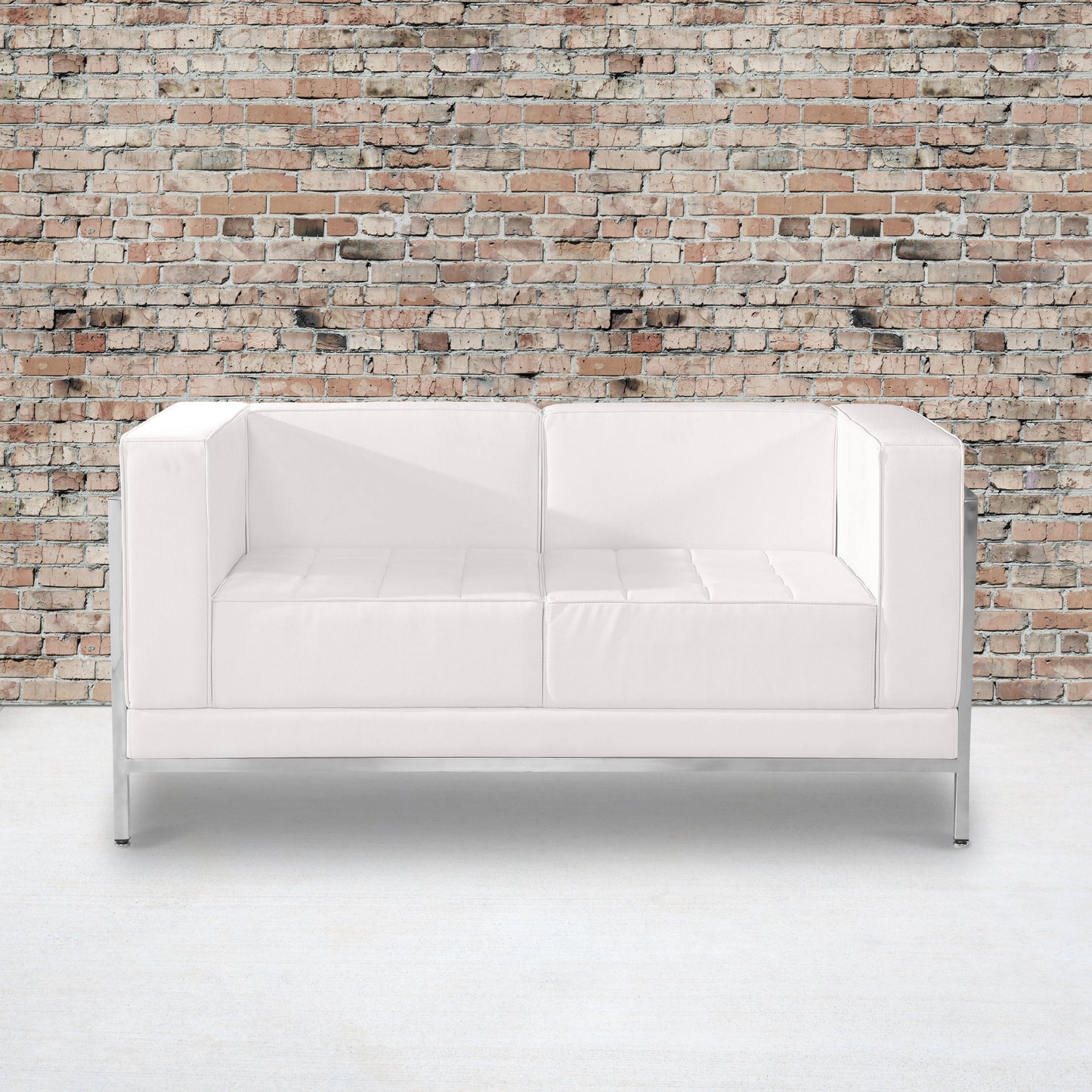 White Leather Loveseat ZB-IMAG-LS-WH-GG