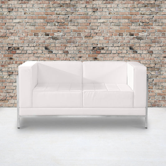 White Leather Loveseat ZB-IMAG-LS-WH-GG