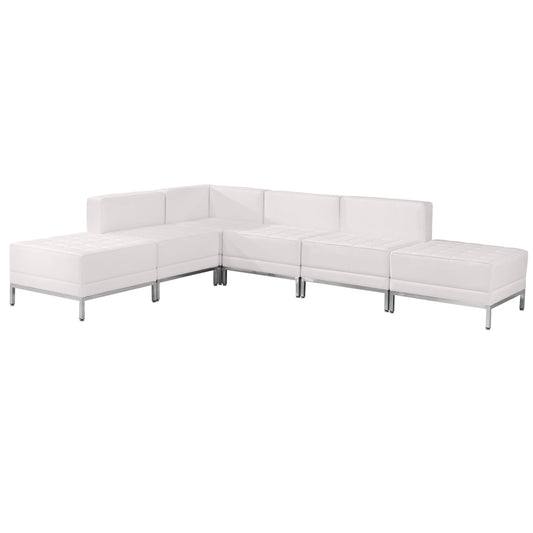 White Leather Sectional, 6 PC ZB-IMAG-SECT-SET8-WH-GG