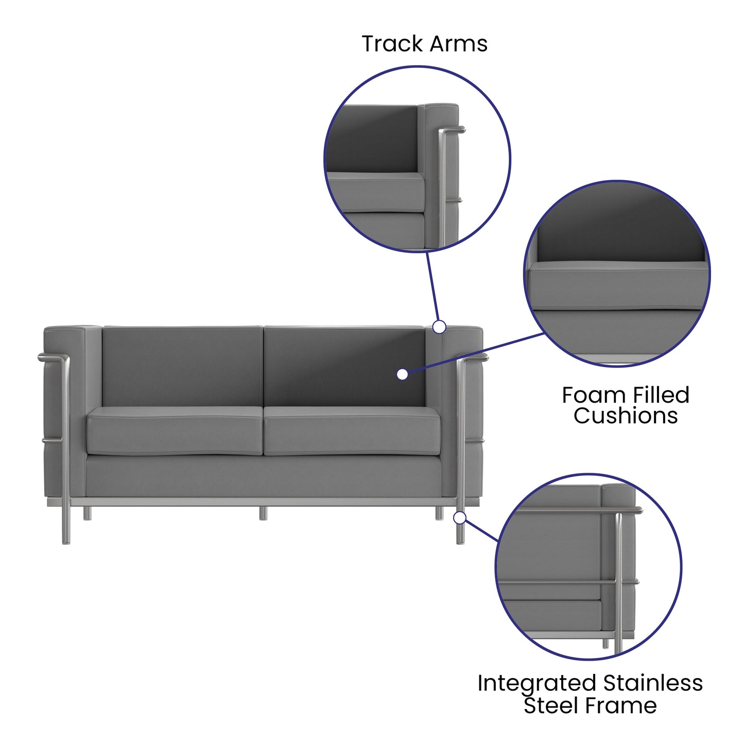 Gray Leather Loveseat ZB-REGAL-810-2-LS-GY-GG