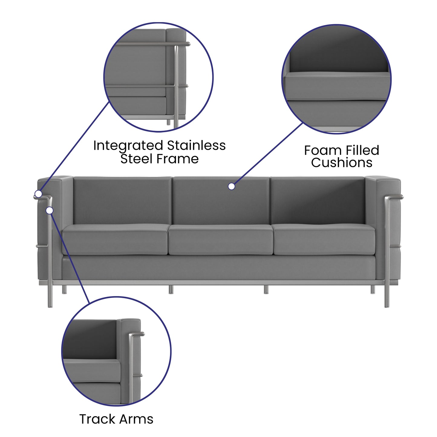 Gray Leather Sofa ZB-REGAL-810-3-SOFA-GY-GG