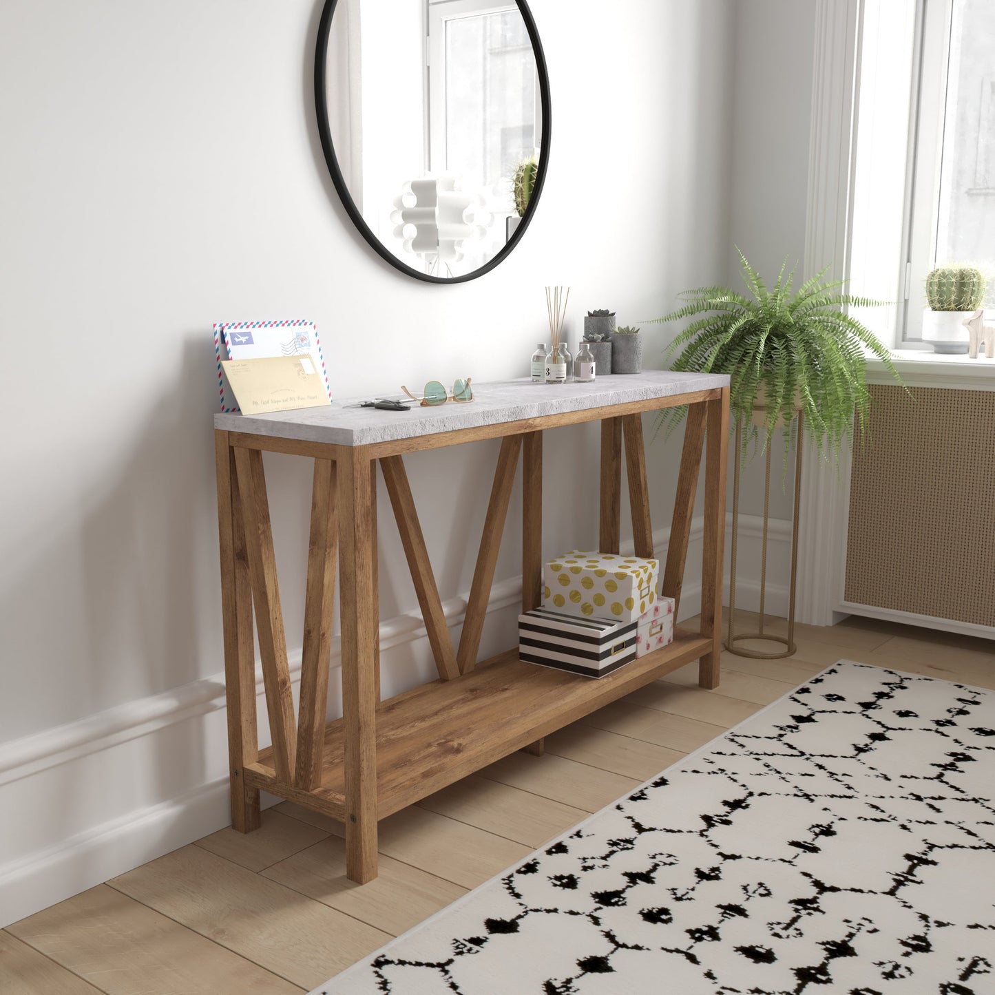 Warm Oak/Concrete Entry Table ZG-034-WOAK-CONC-GG