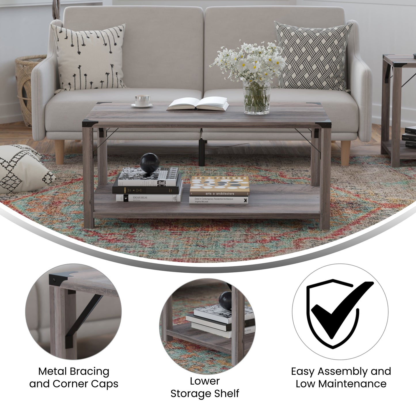 Gray Wash 2 Tier Coffee Table ZG-037-GY-GG