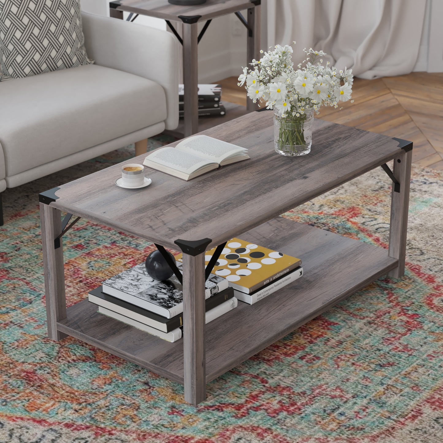 Gray Wash 2 Tier Coffee Table ZG-037-GY-GG