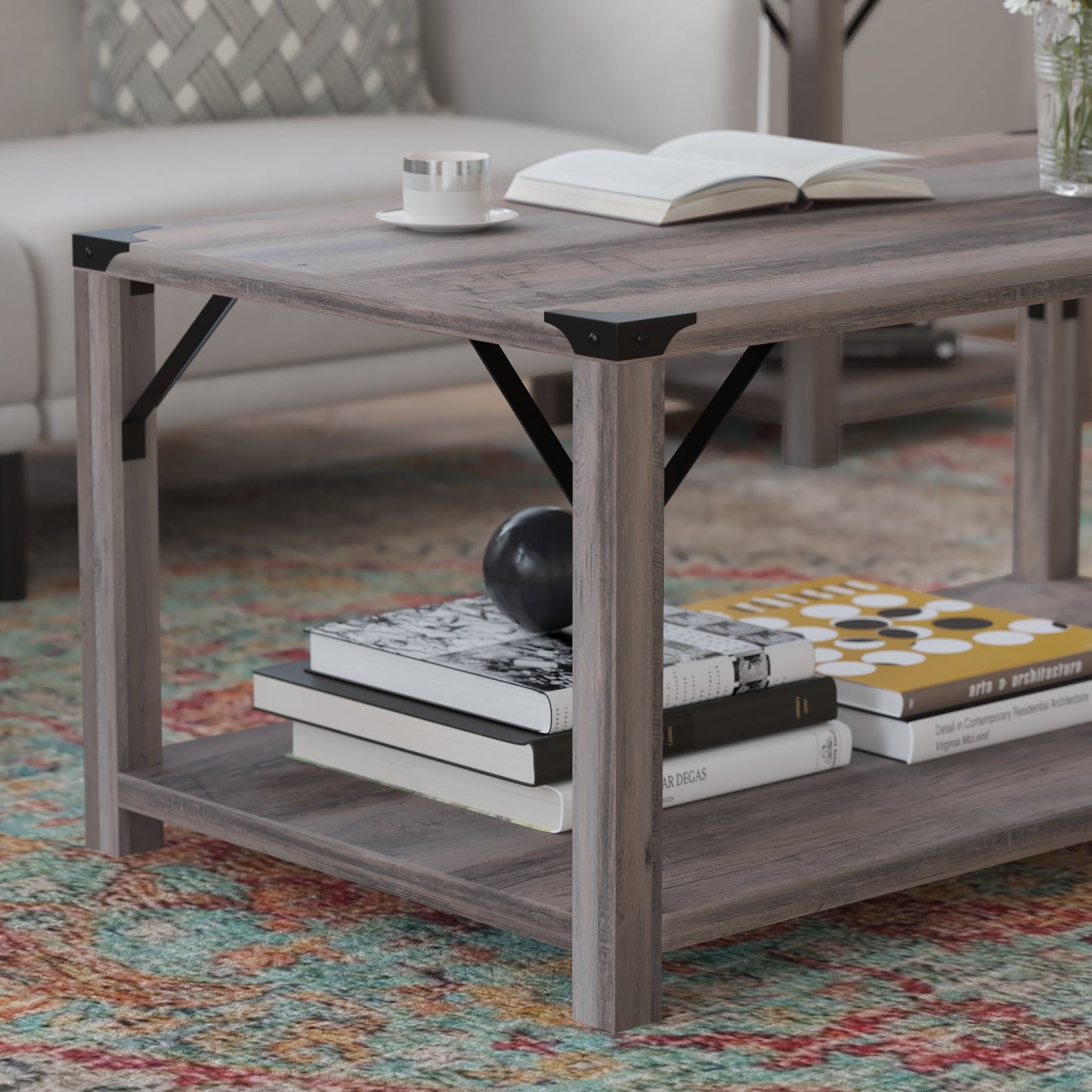 Gray Wash 2 Tier Coffee Table ZG-037-GY-GG