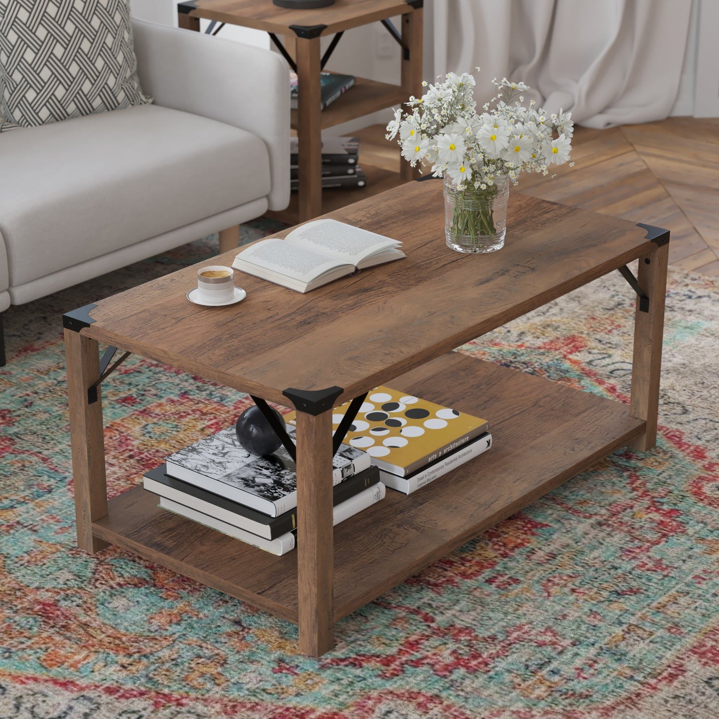 Rustic Oak 2 Tier Coffee Table ZG-037-OAK-GG