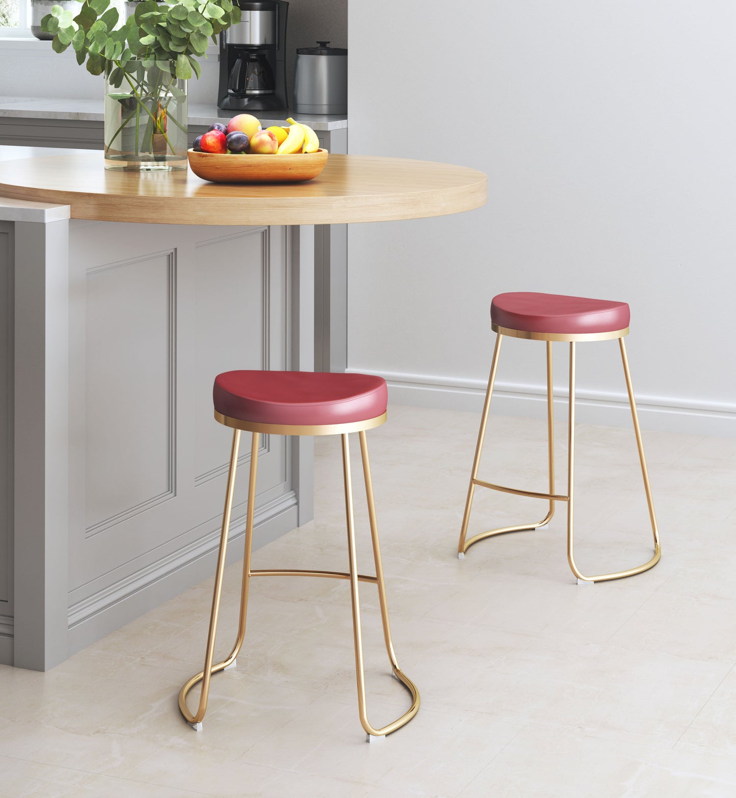 Bree Counter Stool (Set of 2) Burgundy & Gold