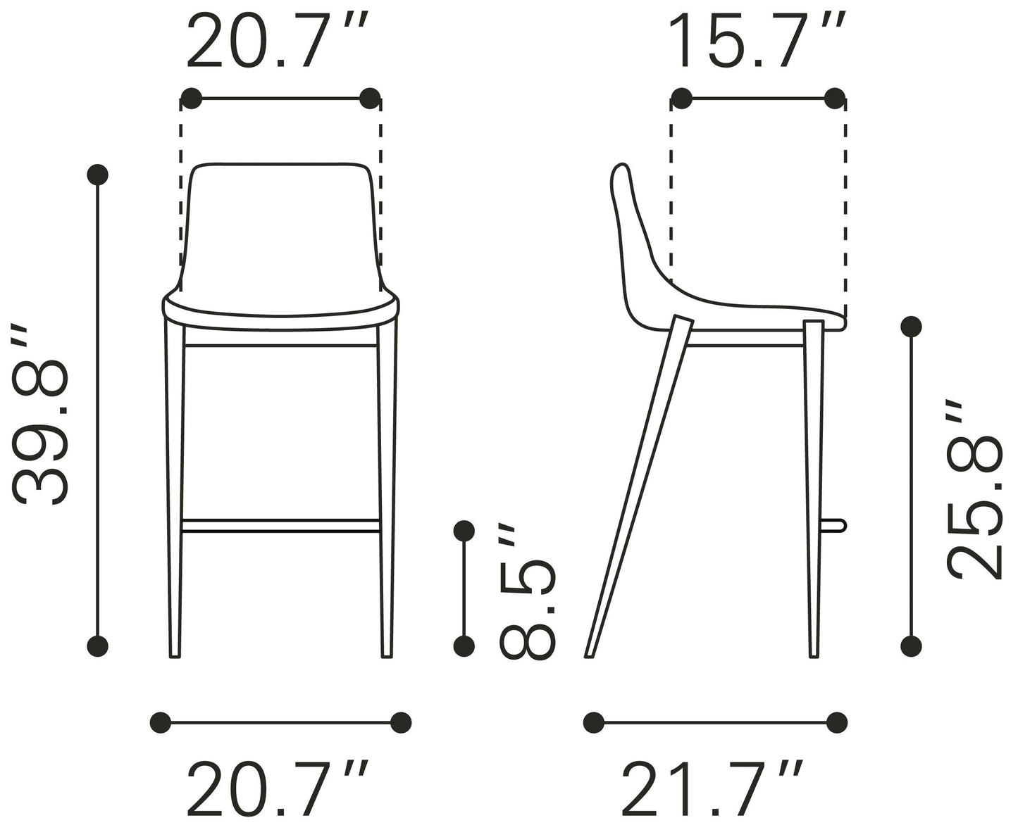 Magnus Counter Stool (Set of 2) Brown & Silver