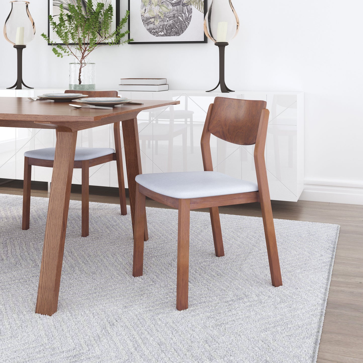 Desdamona Dining Chair (Set of 2) Light Gray & Walnut