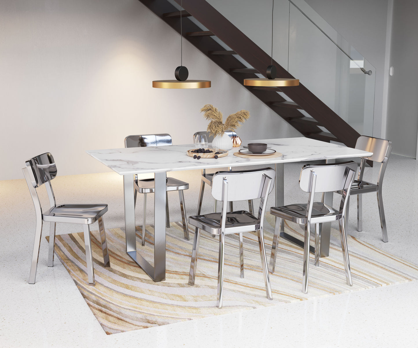 Atlas Dining Table White & Silver