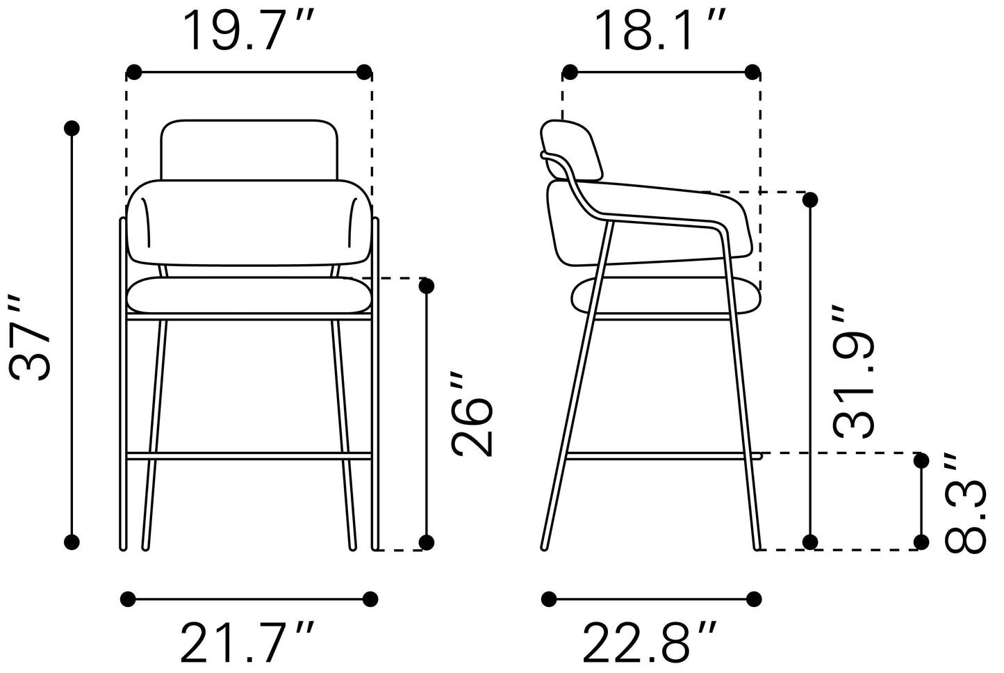 Marcel Counter Stool (Set of 2) Brown