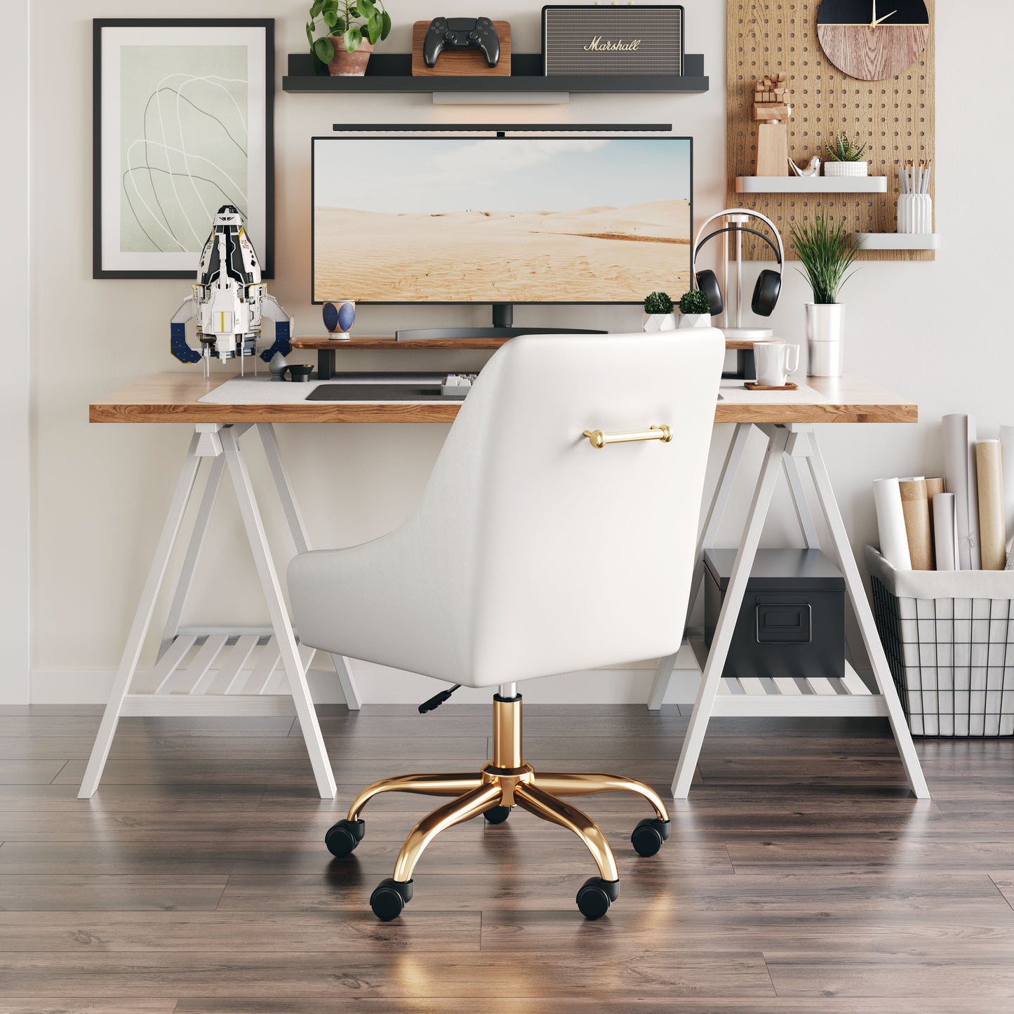 Madelaine Office Chair White & Gold