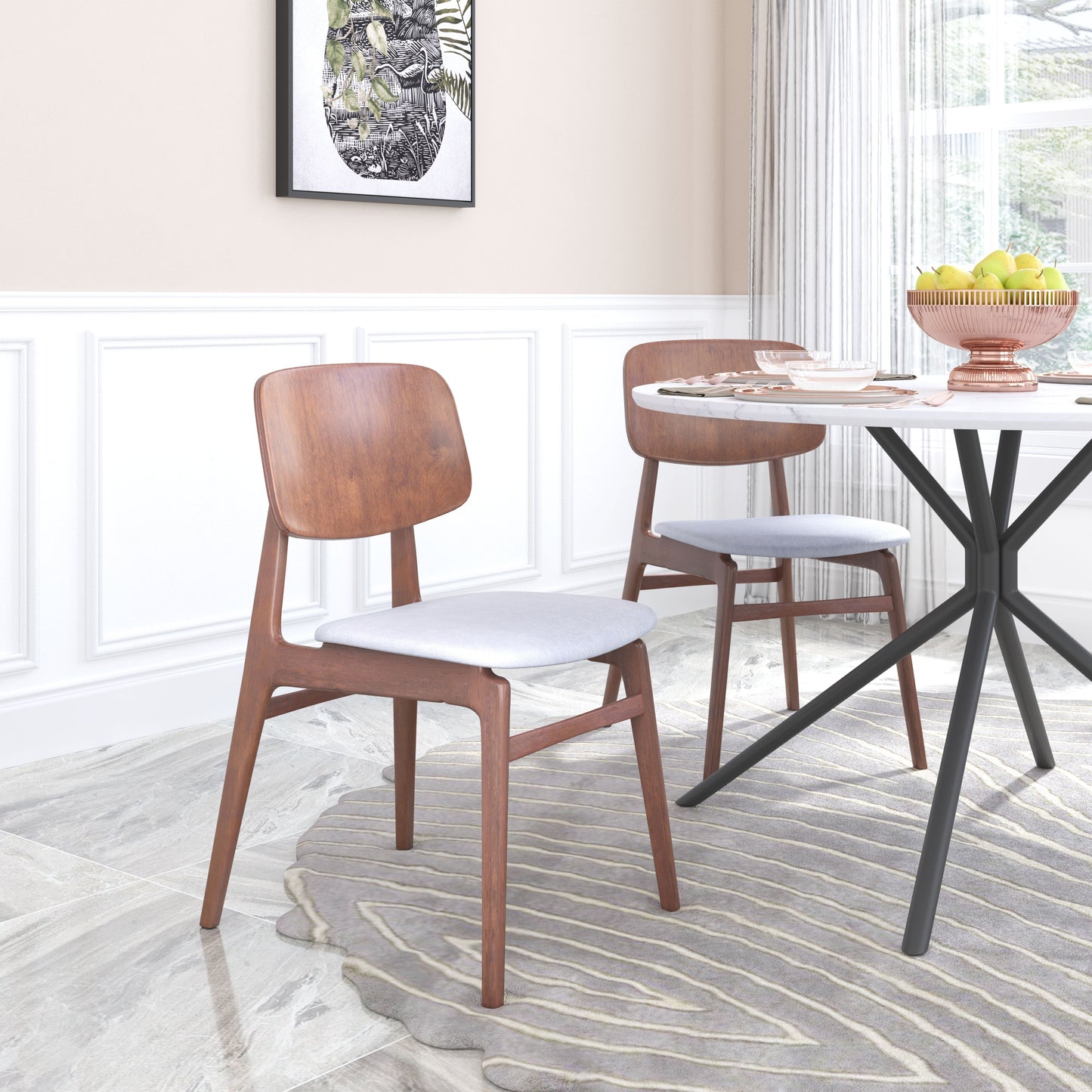 Othello Dining Chair (Set of 2) Light Gray & Walnut