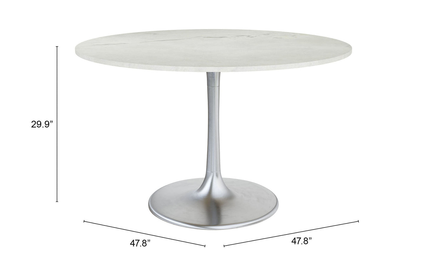 Gotham Dining Table 48" White & Silver